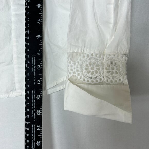 Anne Fontaine LADIES BLOUSE 42 10 WHITE CREAM EYELET CROCHET SHEER BUTTON UP - Picture 8 of 14